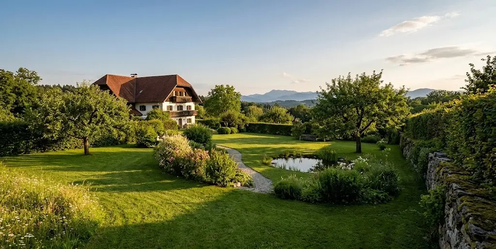 besichtigungstermin einer immobilie einfamilienhaus und garten im gruenen