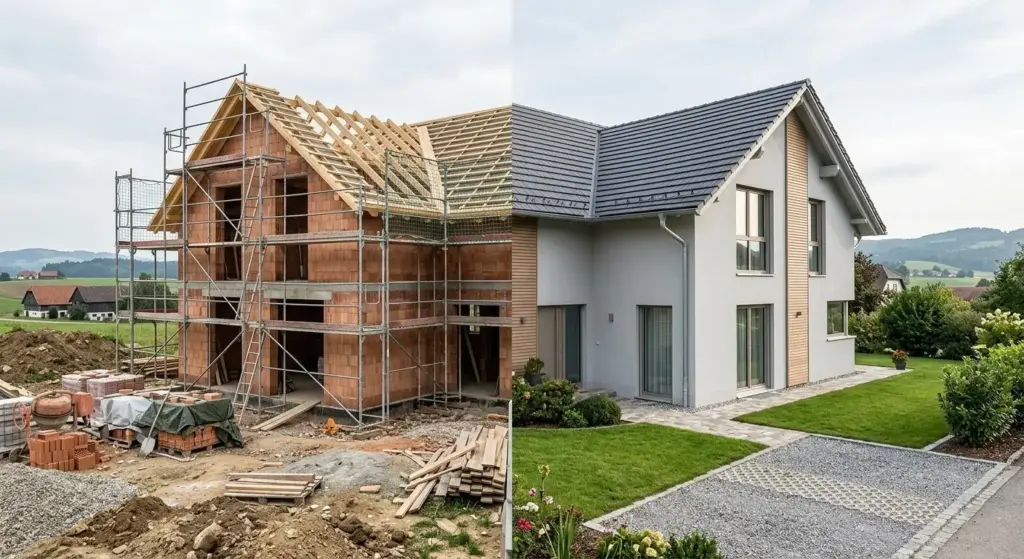vorher nachher bild rohbau hausbau versicherungen oberwart